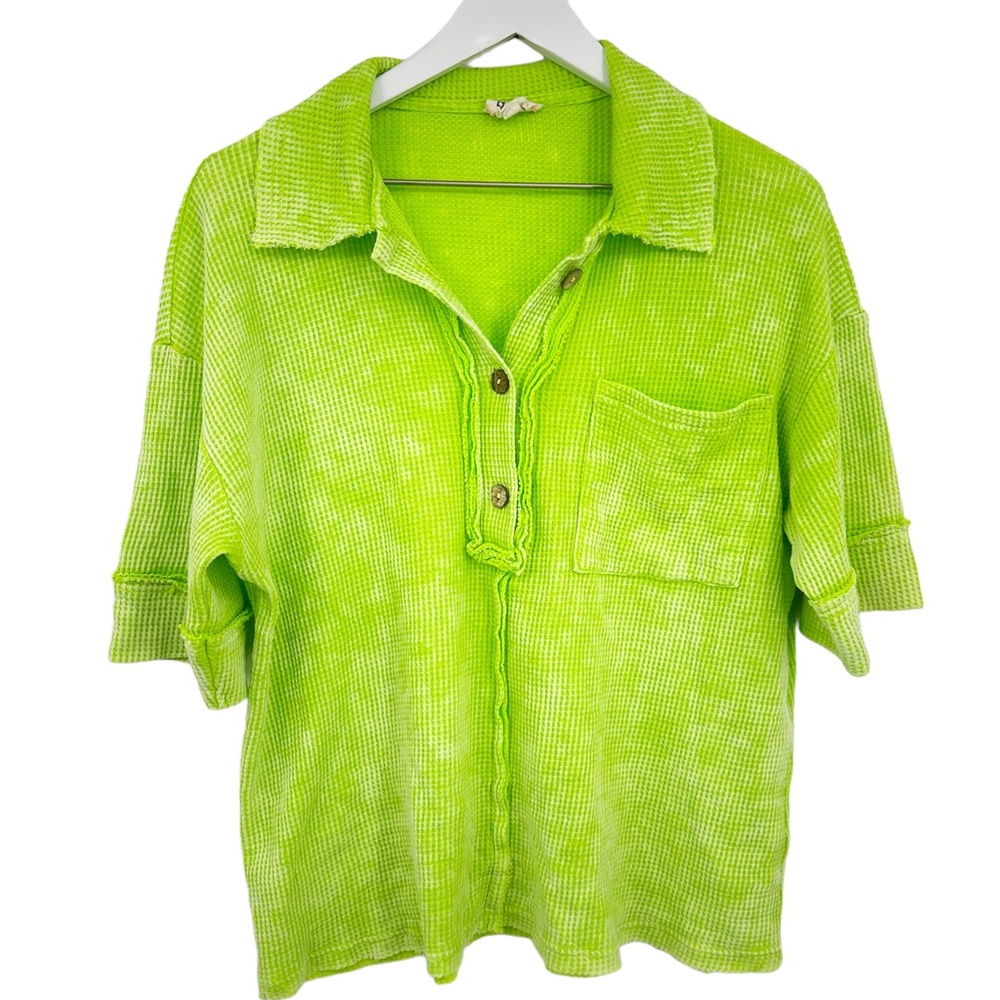 Bibi Green Thermal Button Up Shirt Size Medium Coastal Grandma